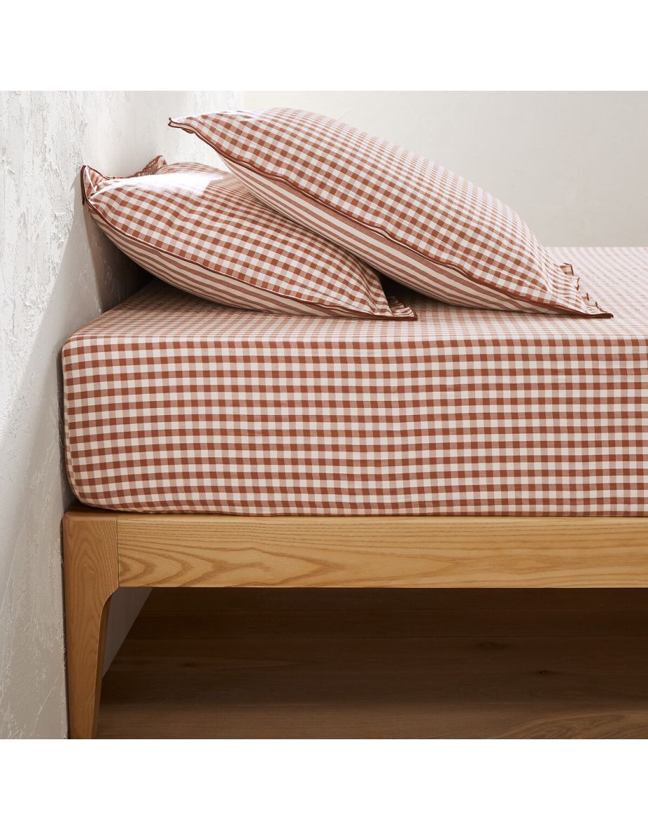 Cottage Checked 100% Cotton Seersucker Fitted Sheet