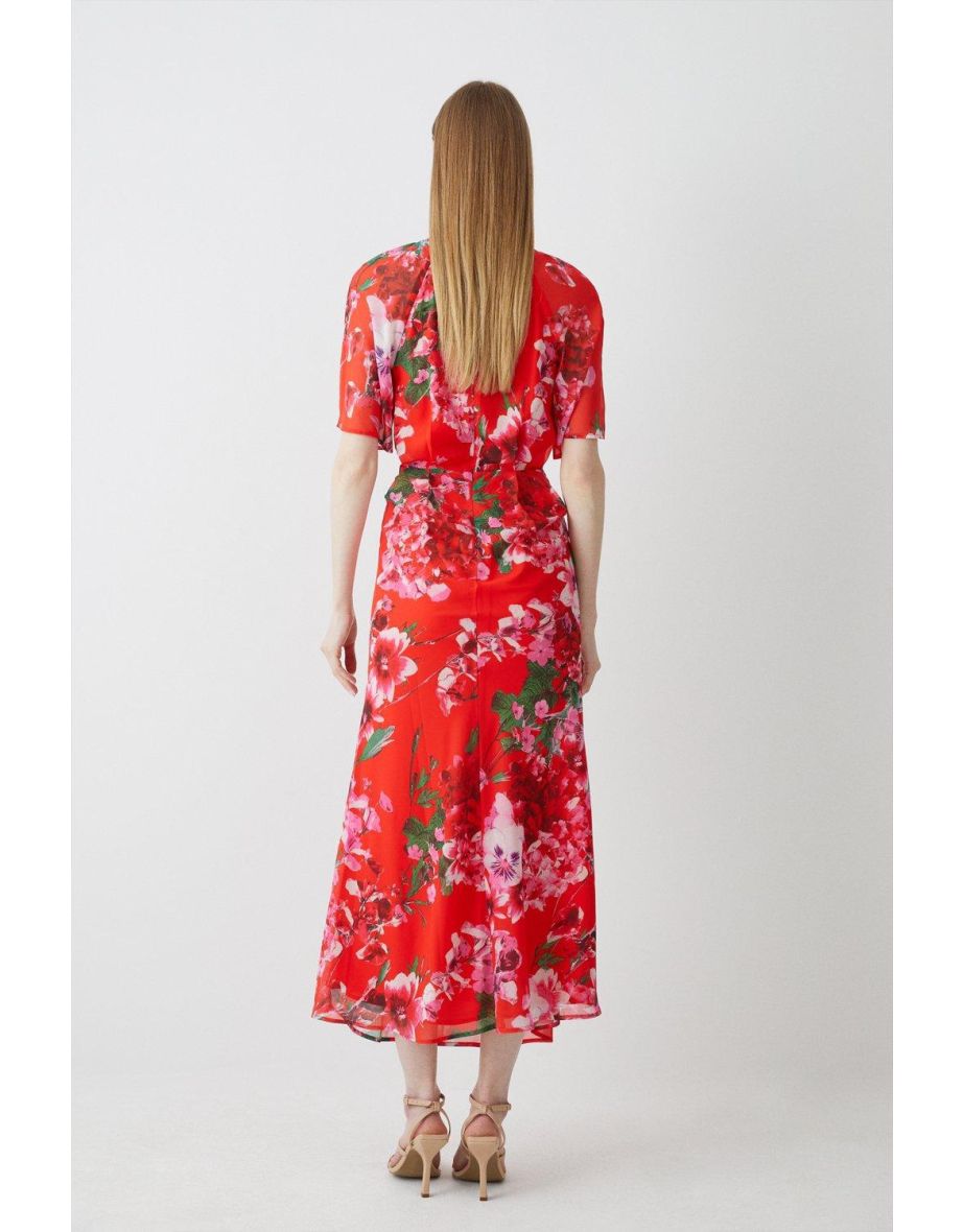 Floral Hydrangea Georgette Woven Midi Dress - 2