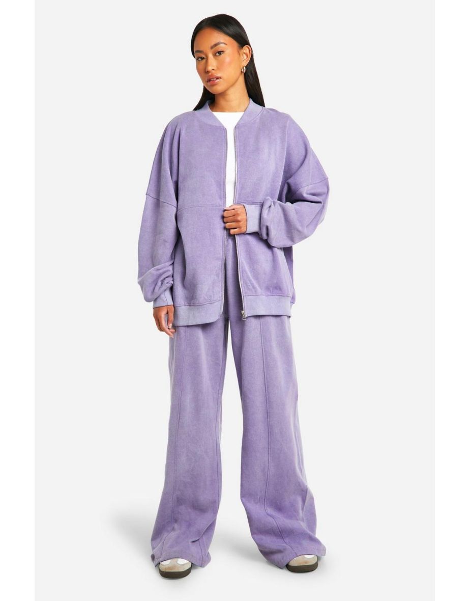 Washed Zip Through Bomber Straight Leg Tracksuit - purple