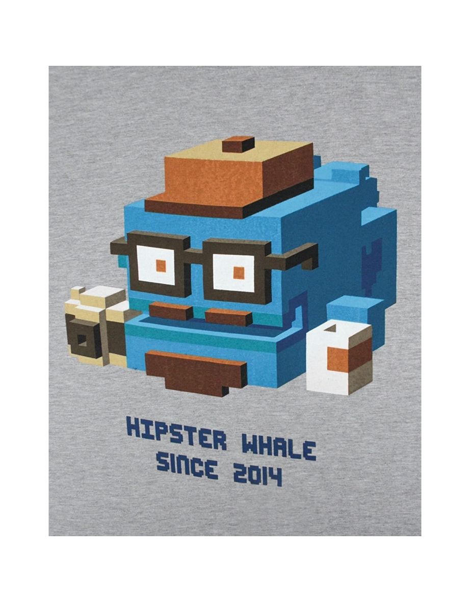 Crossy Road Official Mens Hipster Whale T-Shirt - Grey - 2