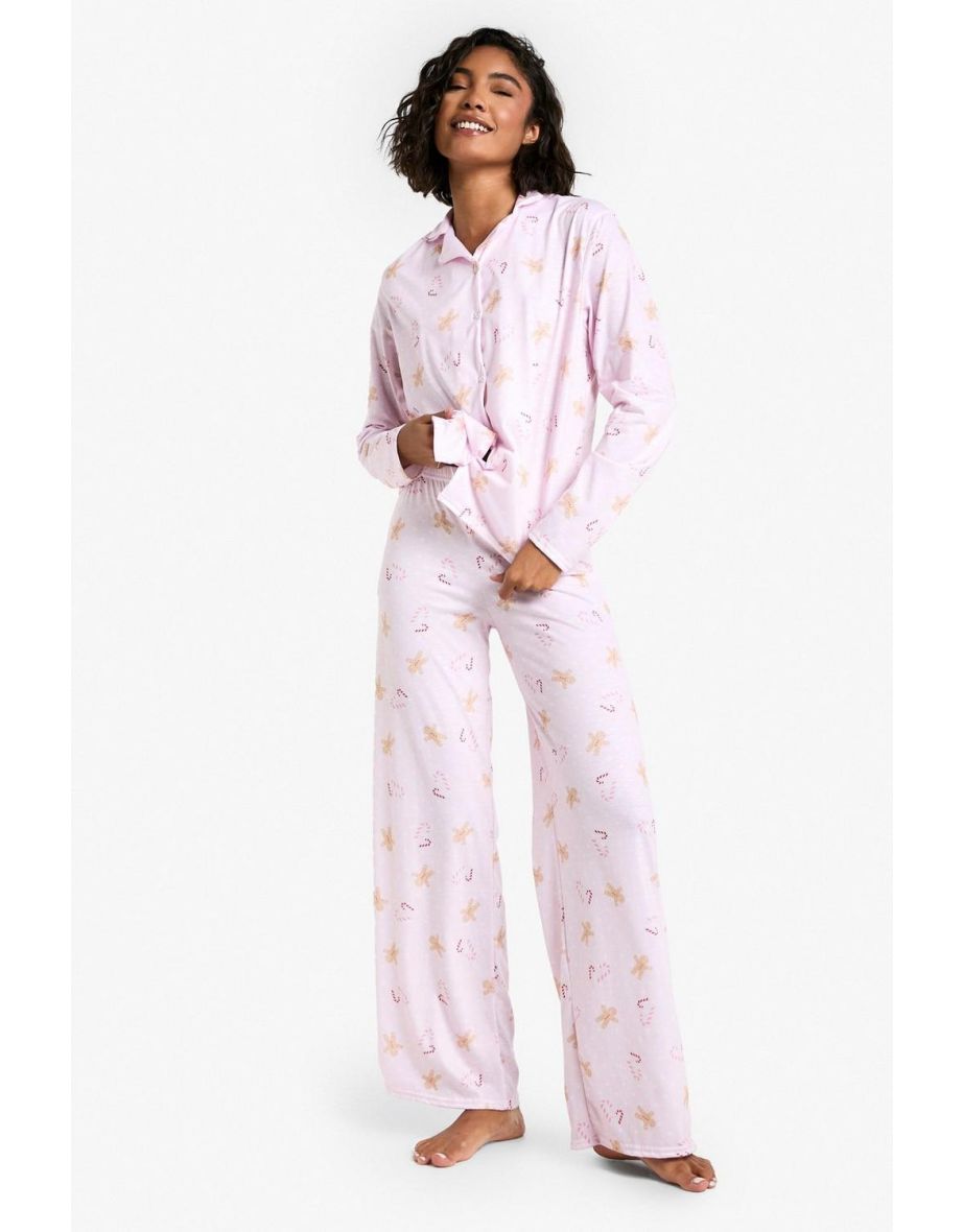 Tall Gingerbread Man Print Pyjama Set - pink