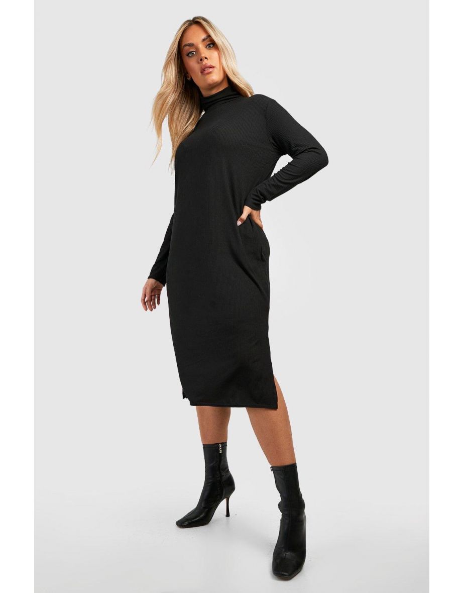 Jumbo rib roll shop neck midi dress