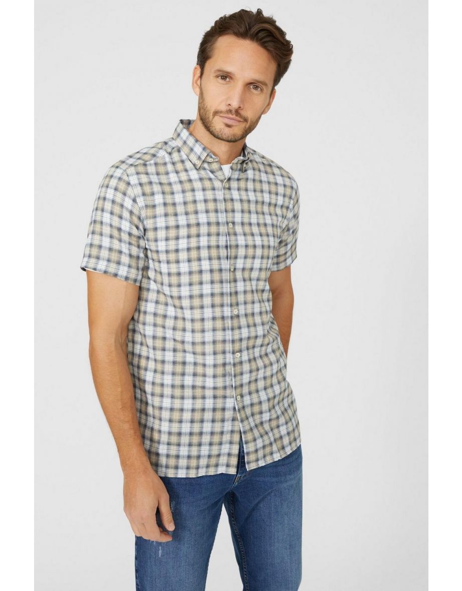 Textured Multi Check Shirt - taupe