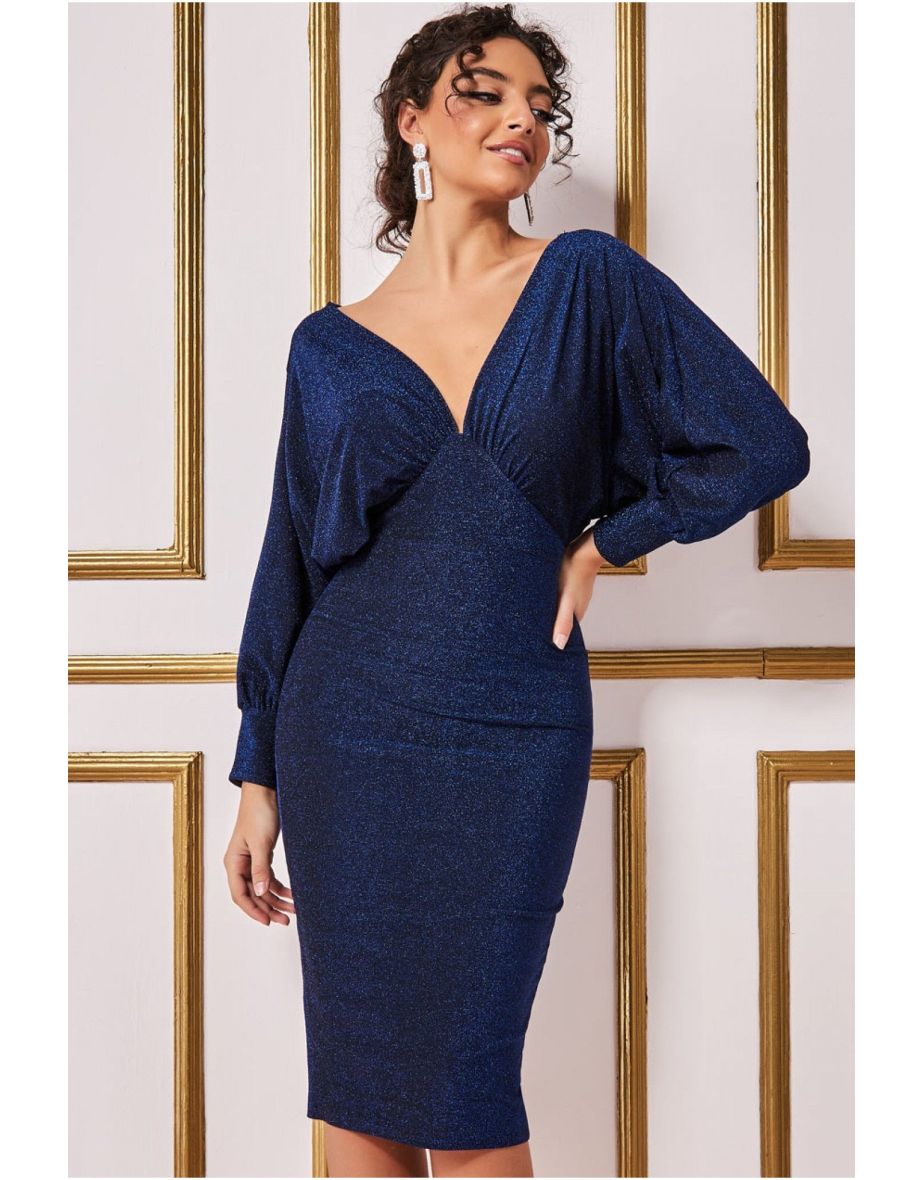 Shop Goddiva Kimono Sleeve Lurex Midi Dress Royalblue Online in Oman VogaCloset