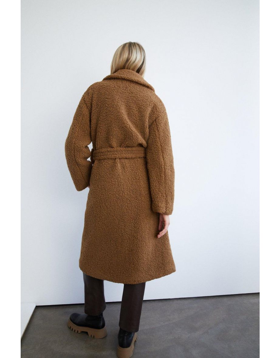 Belted Long Line Teddy Coat - 2