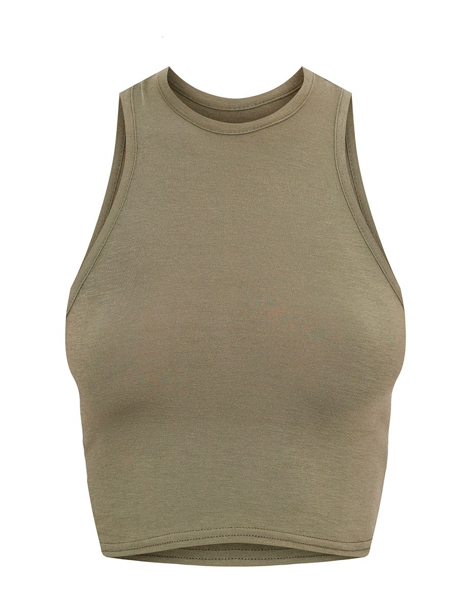 Recycled Khaki Basic Jersey Racerback Crop Top - 4