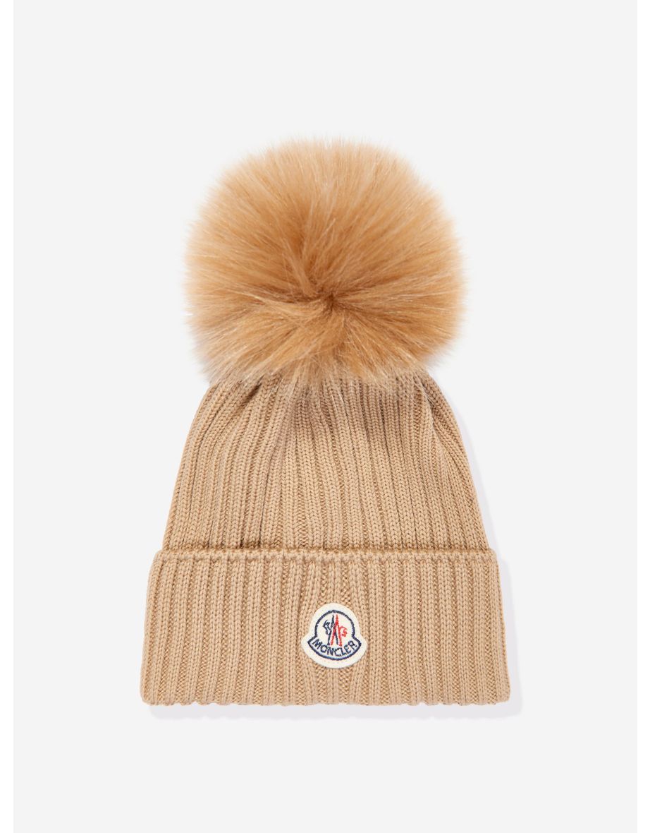 Girls Wool Pom Pom Hat in Brown