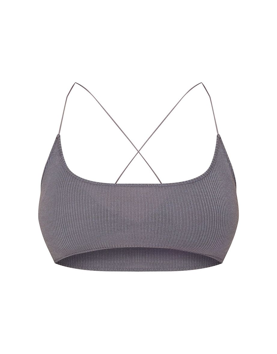 Grey Ribbed Strappy Bralet - 4