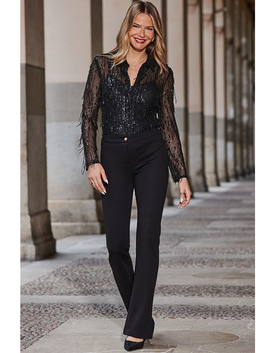Black Ponte Kick Flare Trousers - 2