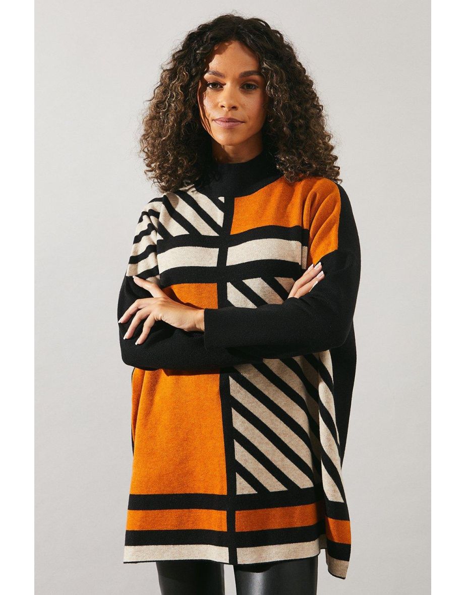 Contrast Print Jacquard Sweater
