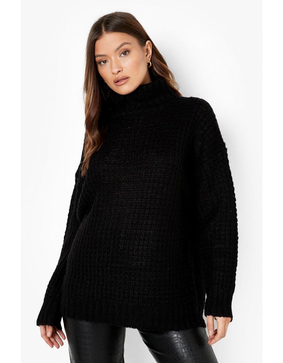 Soft Knit Roll Neck Slouchy Jumper - black - 3