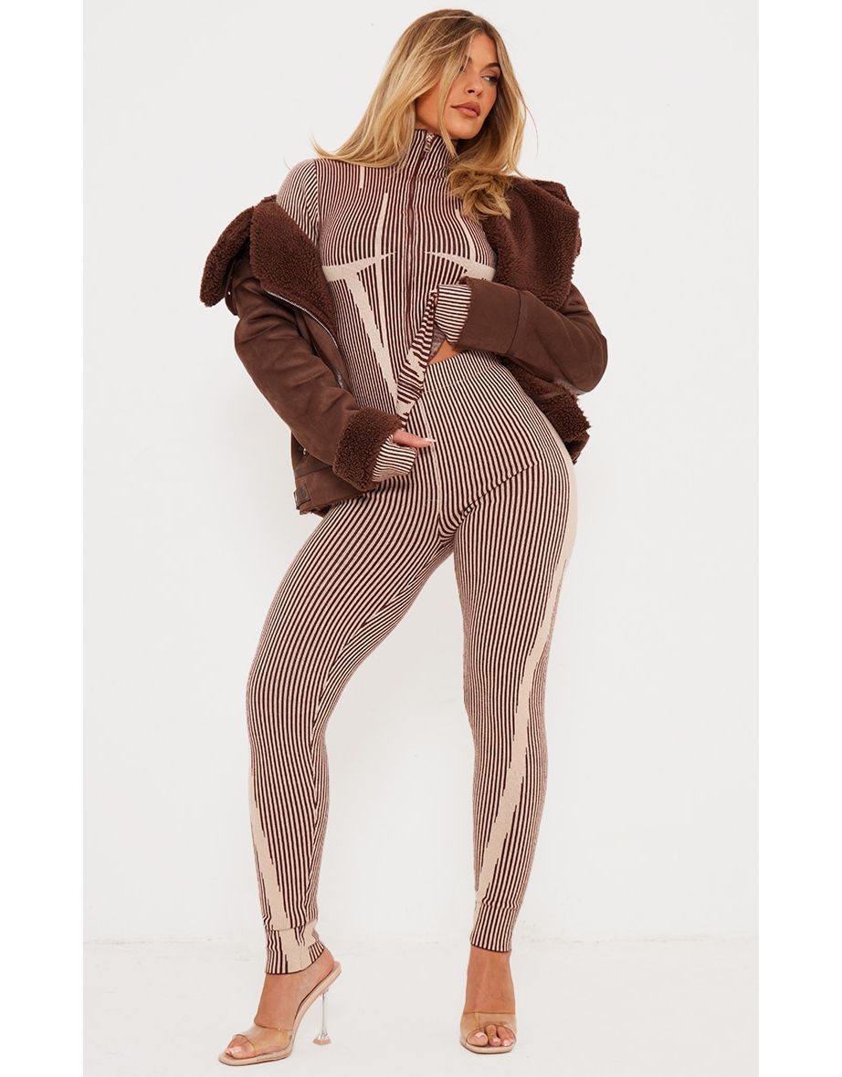 Chocolate Two Tone High Waist Knit Leggings