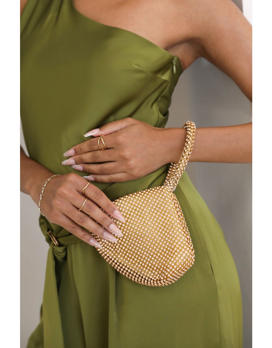 DIAMANTE MINI CHAINMAIL POUCH BAG IN ROSE GOLD