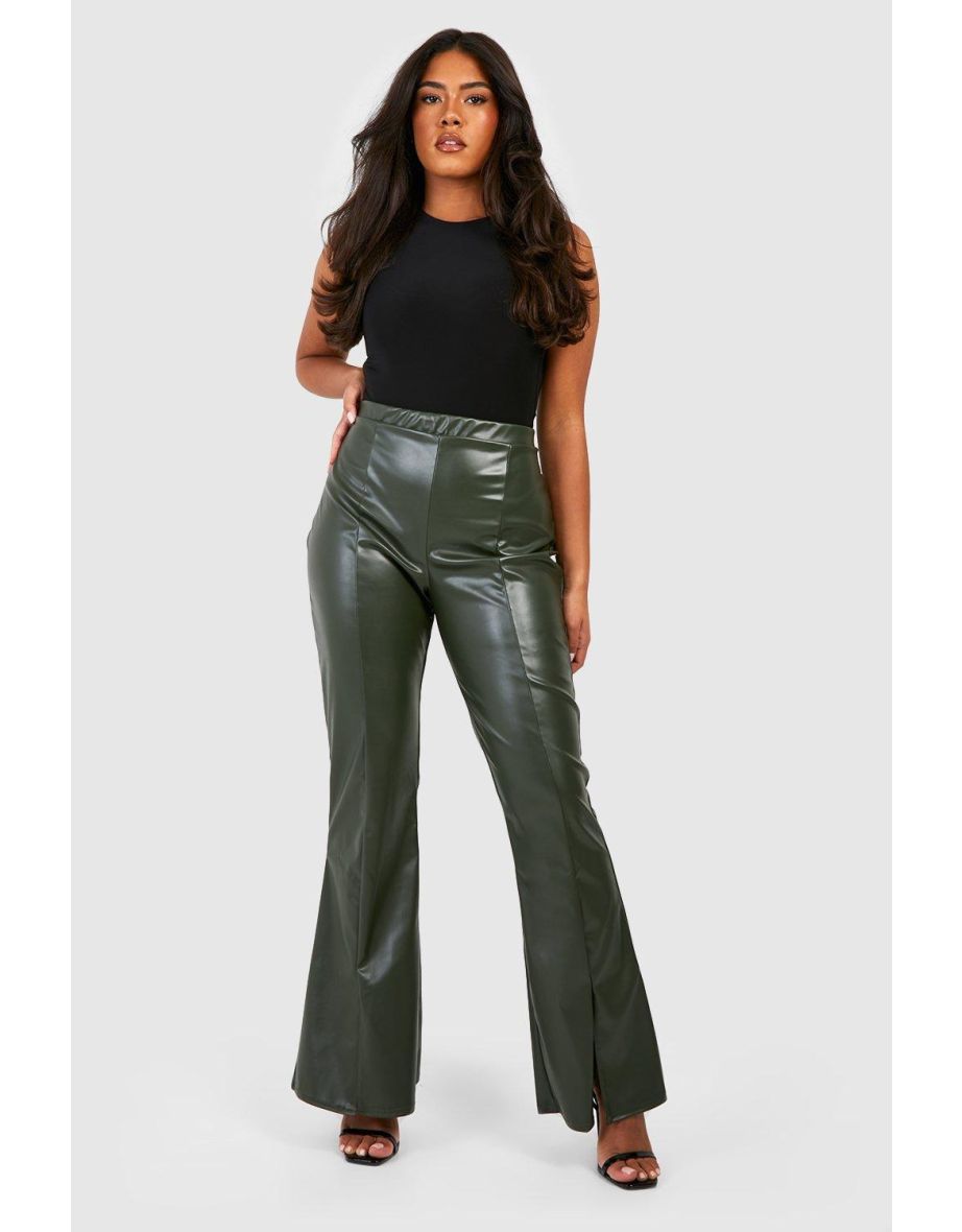 Matte Pu High Waisted Split Hem Leggings