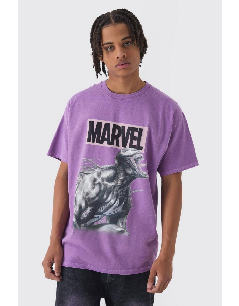 Oversized Marvel Venom Wash License Print T-Shirt - purple