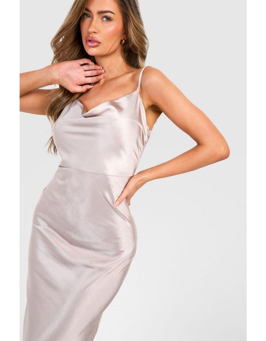 Bridesmaid Satin Strappy Maxi Slip Dress - mushroom - 3