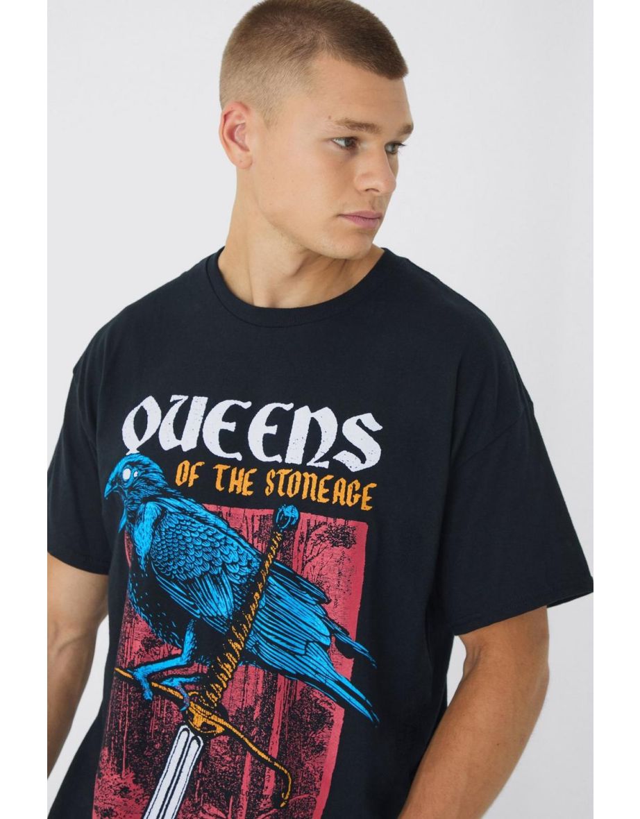Oversized Queen of the Stone Age Band License Print T-Shirt - black - 2
