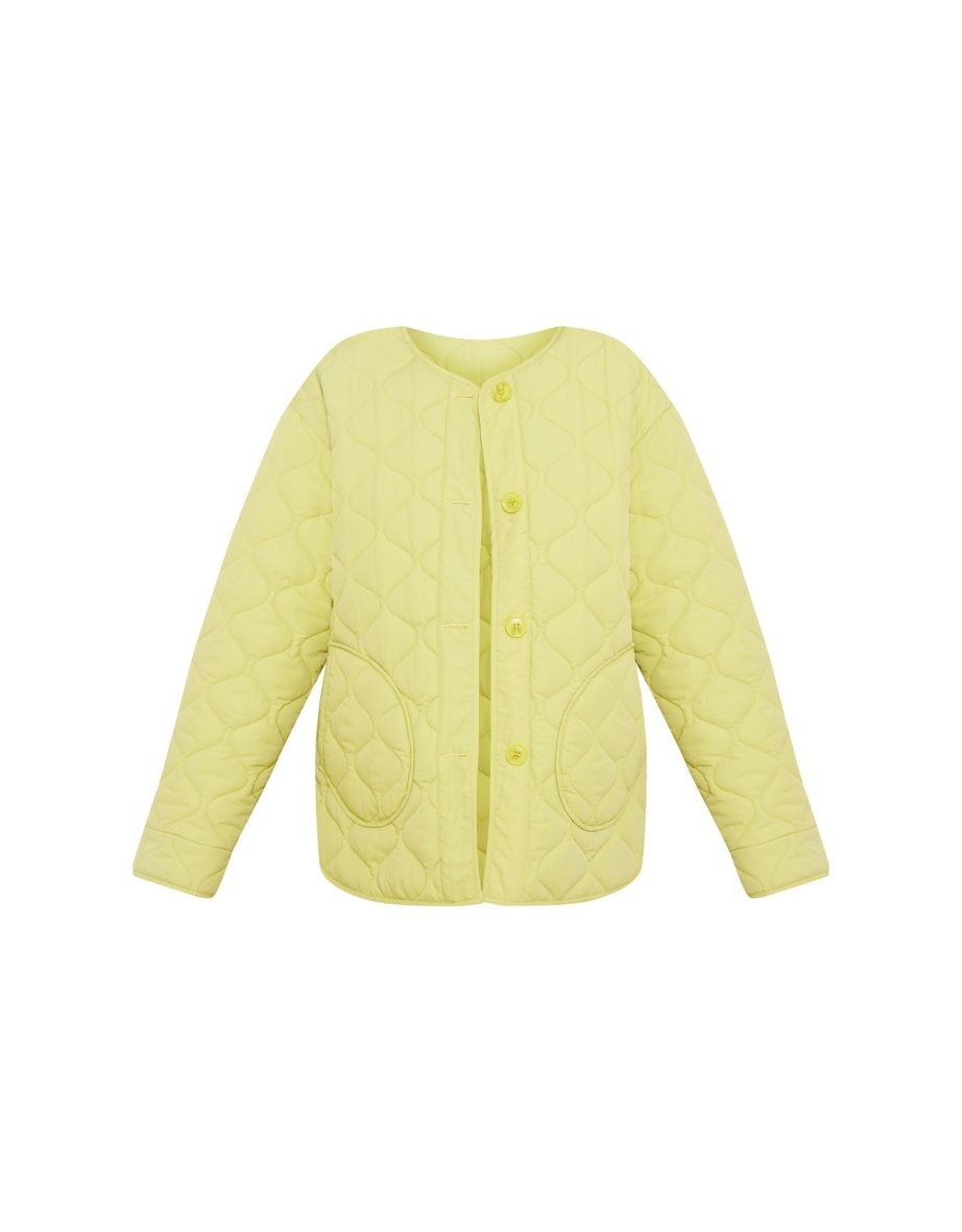 Lime Wave Quilted Collarless Puffer - 4