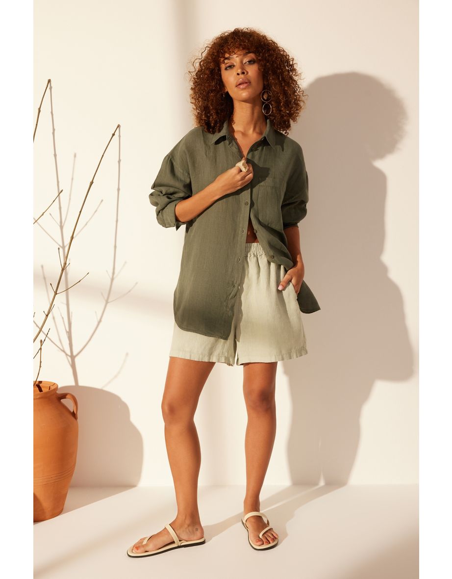 Green 100% Linen Oversize Shirt