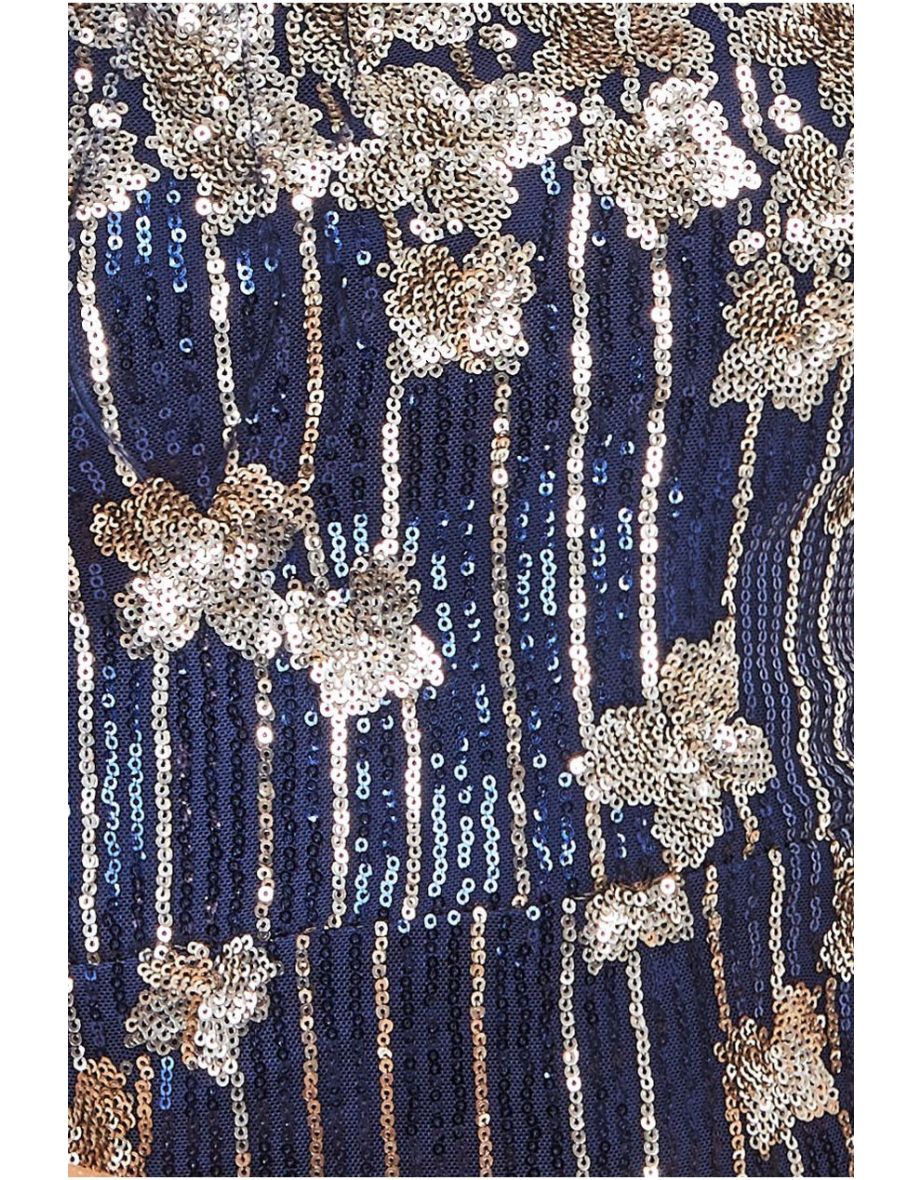 Goddiva Sequin And Feather Boobtube Midi - Navy - 3