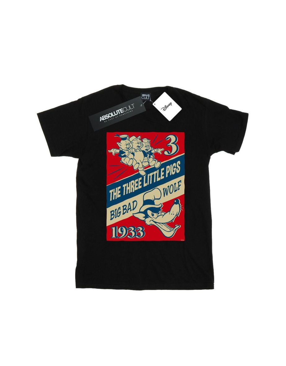 Disney Mens Three Little Pigs And The Big Bad Wolf T-Shirt - Black - 1