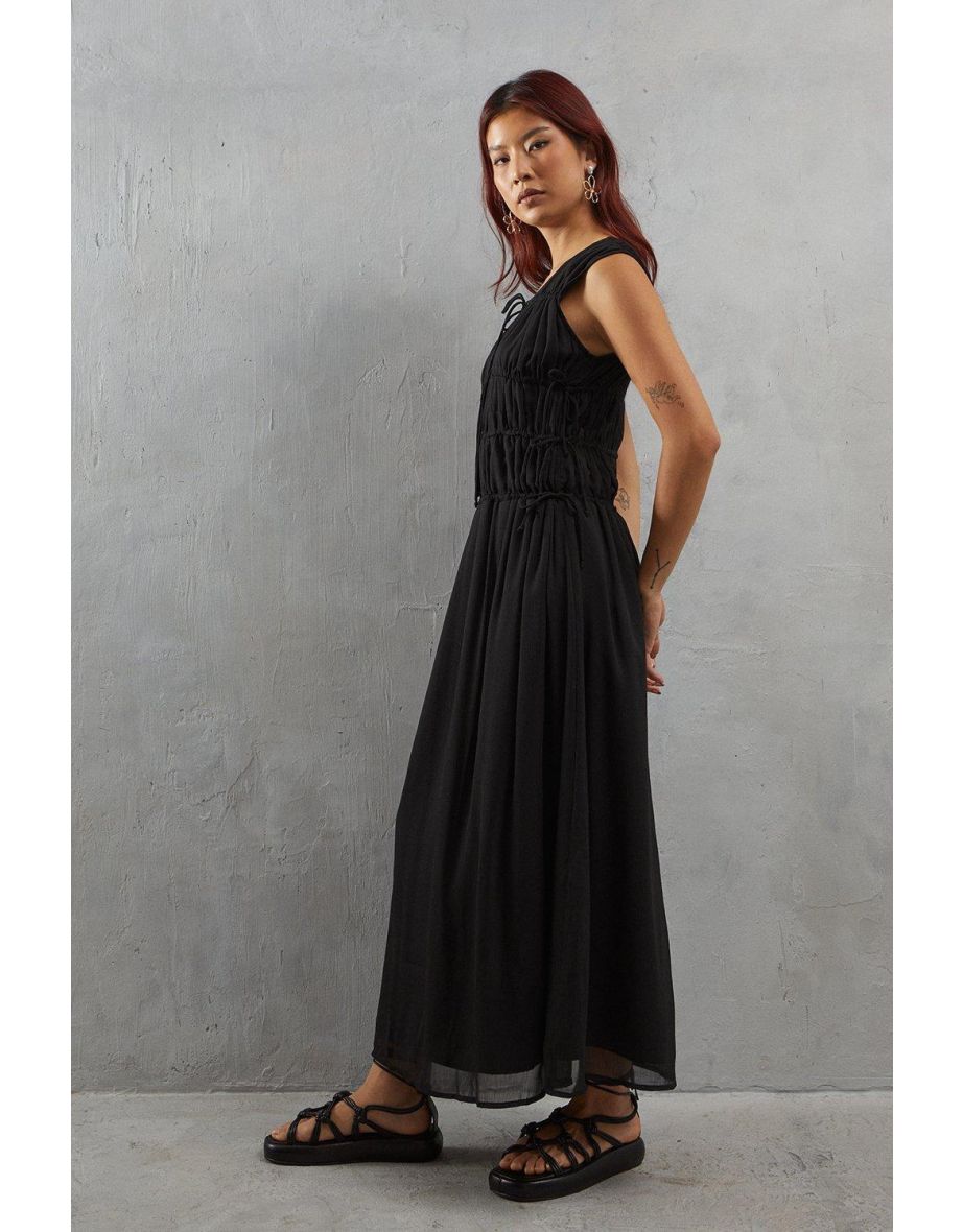 Chiffon Channel Detail Sleeveless Midi Dress - 3