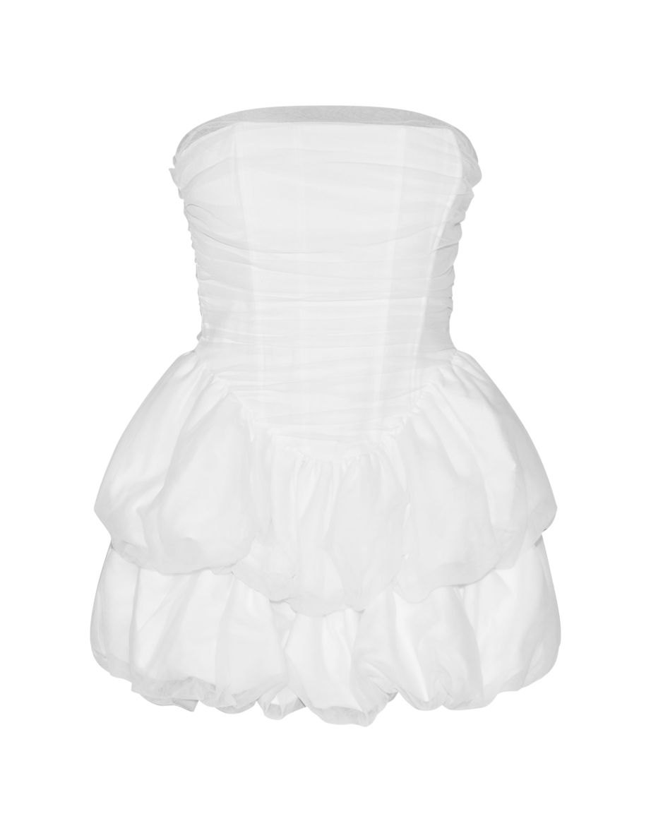 Premium White Tulle Layered Corset Puffball Hem Bodycon Dress - 4