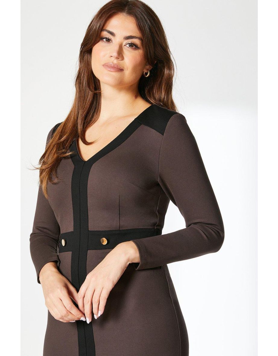 Principles by Debenhams Green Bodycon Midi Dress with Long Sleeve - 3