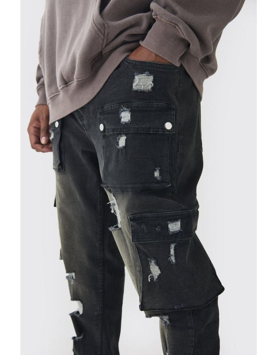 Plus Skinny Fit Ripped Cargo Jeans - 2