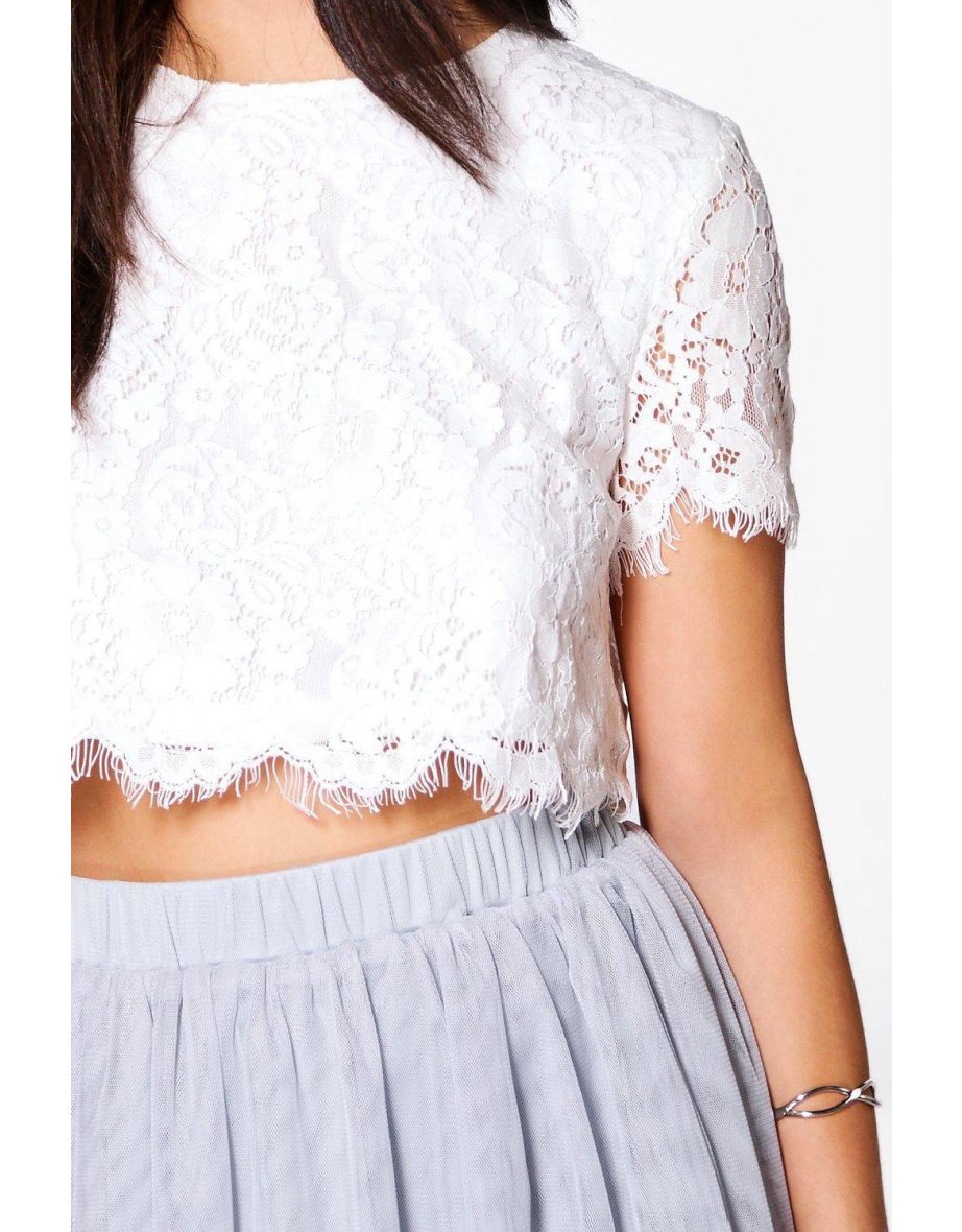 Sophia Woven Lace Top & Contrast Midi Skirt Co-Ord - grey - 3