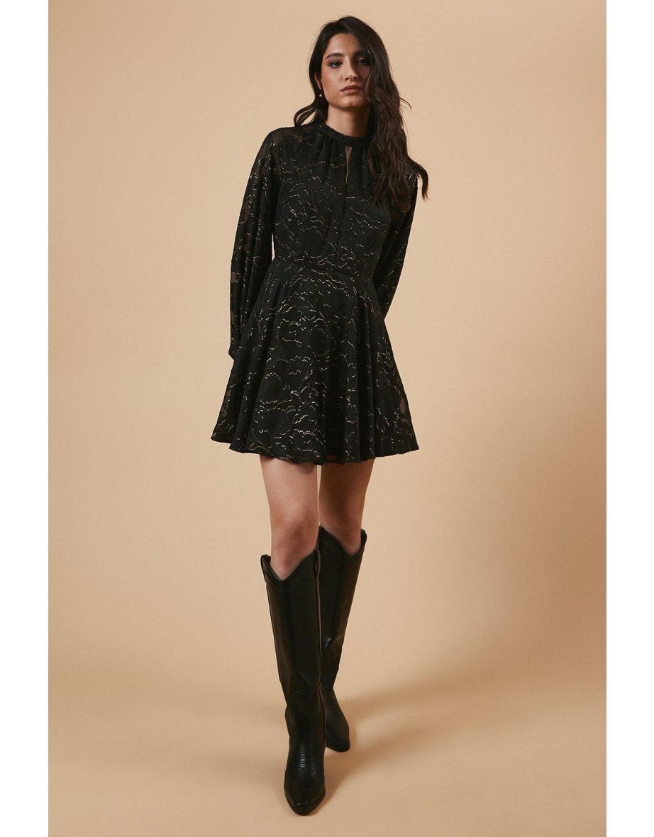 Chiffon Metallic Jacquard Mini Dress