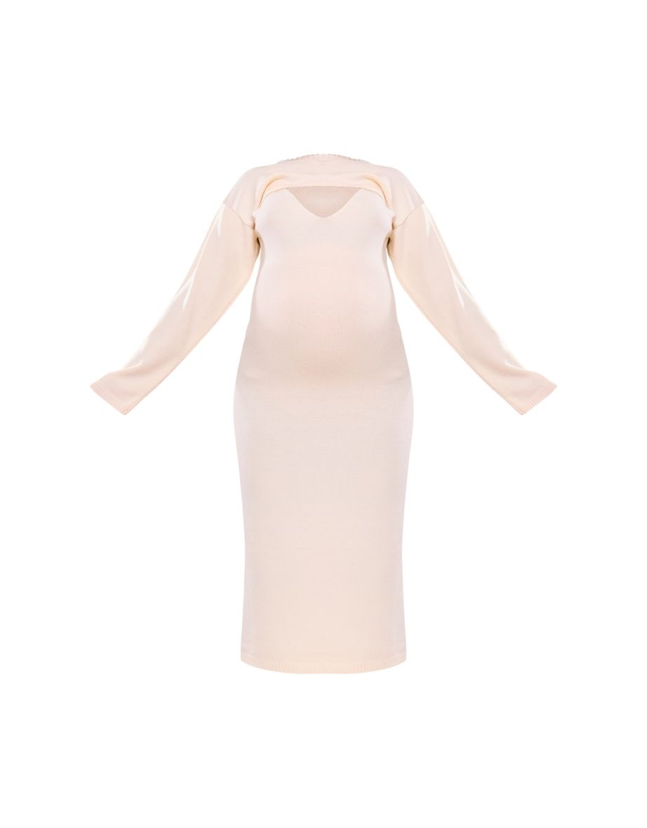 Maternity Cream Cami Strap Maxi Dress With Knit Cropped Jumper - 4