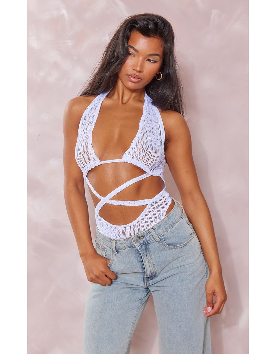 White halter top bodysuit hotsell
