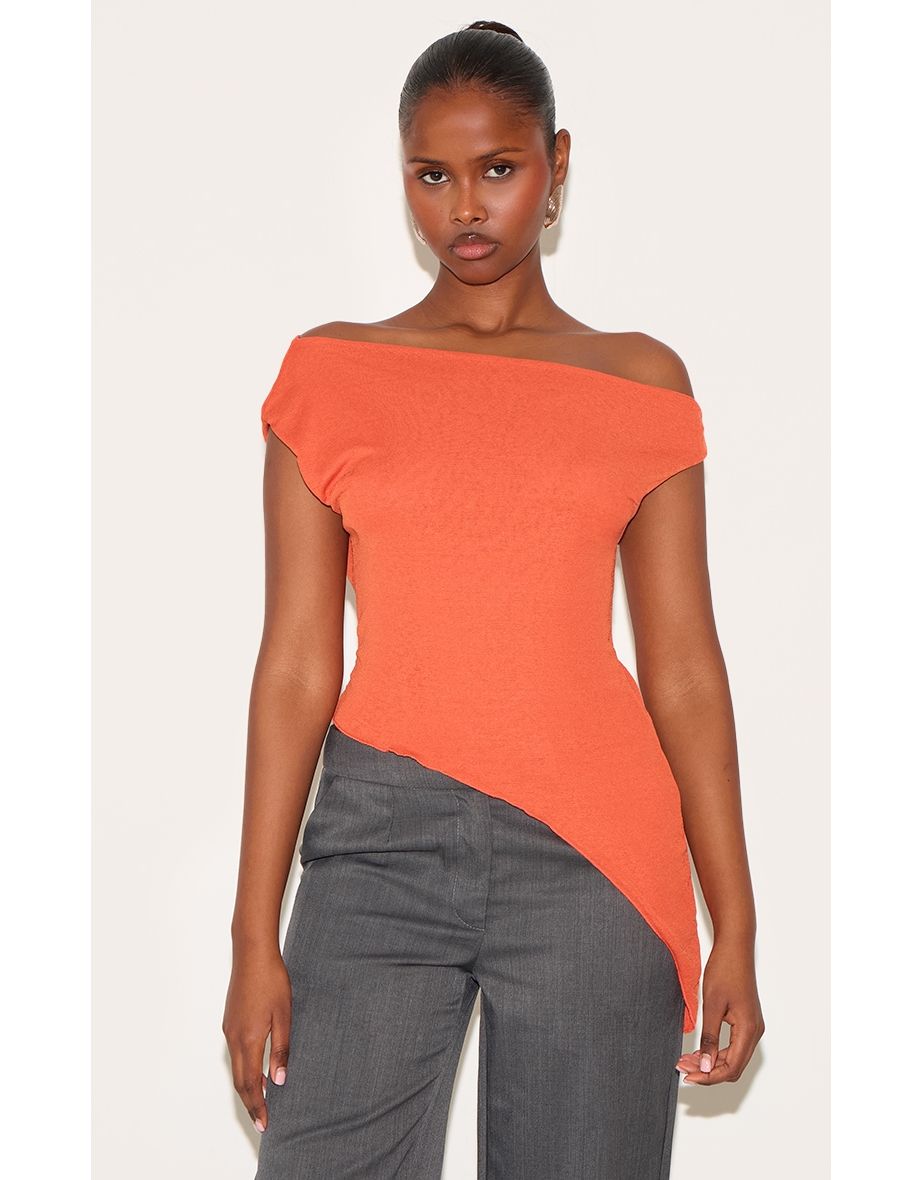 Paprika Burnout Mesh Asymmetric Long Top