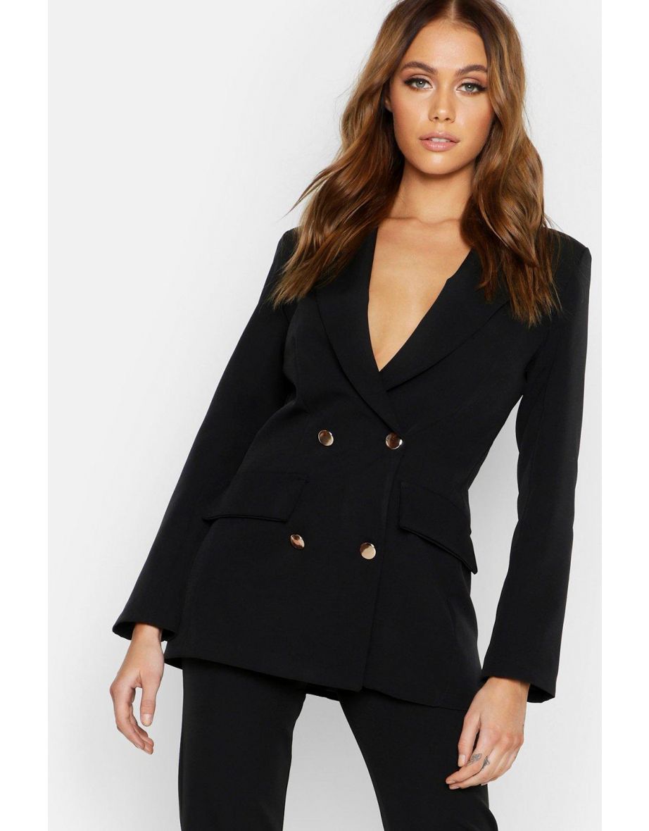 Double Breasted Military Blazer - black