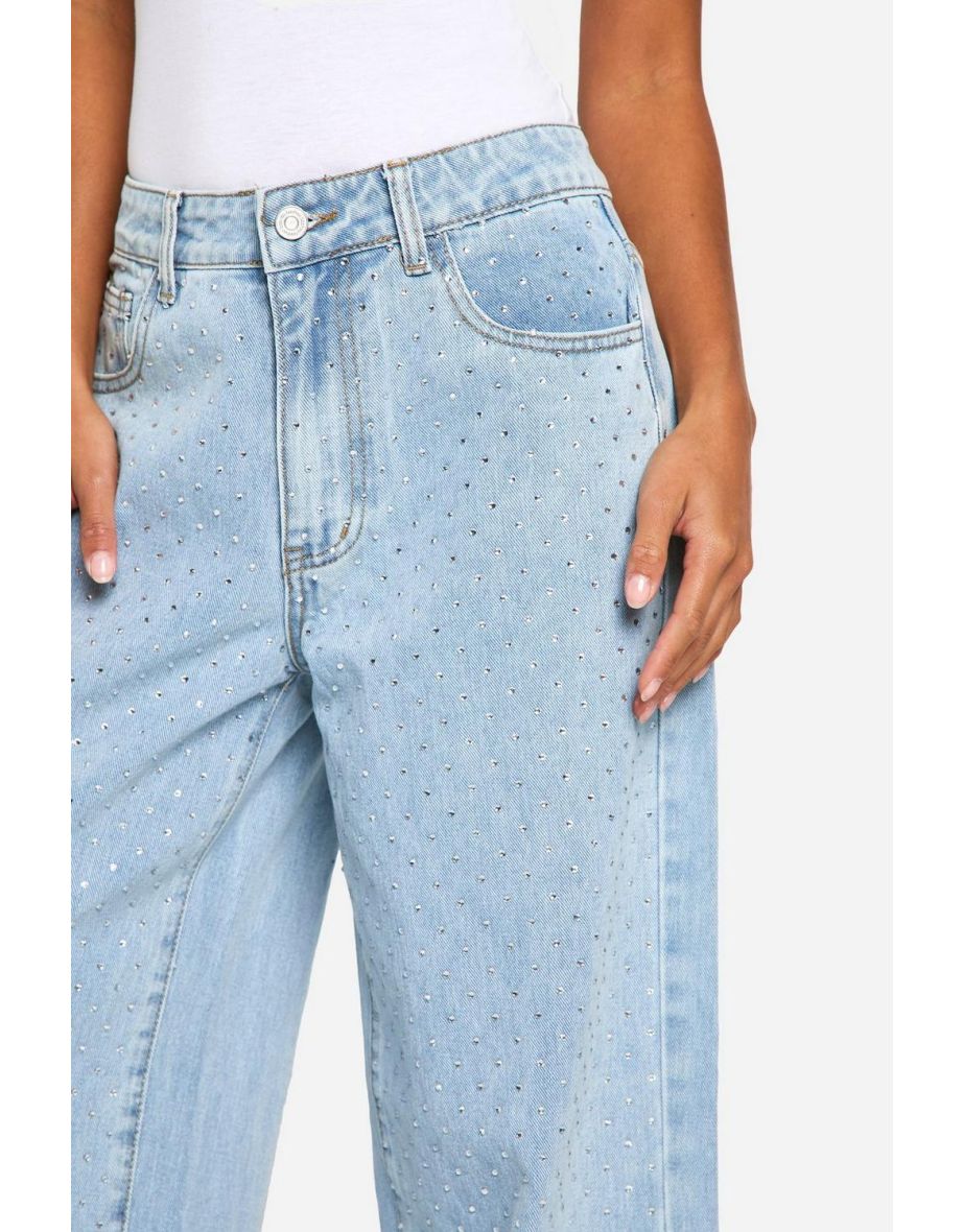 Petite Diamante Embellished Wide Leg Jean - 3