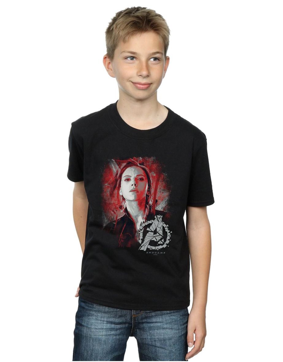 Marvel Boys Avengers Endgame Black Widow Brushed T-Shirt - Black