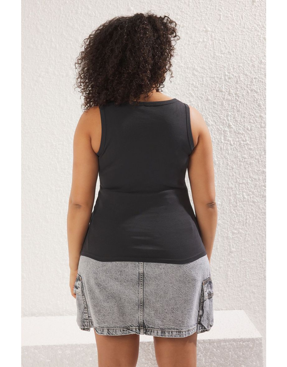 Anthracite Square Collar Rib Large Size Knitted - 4