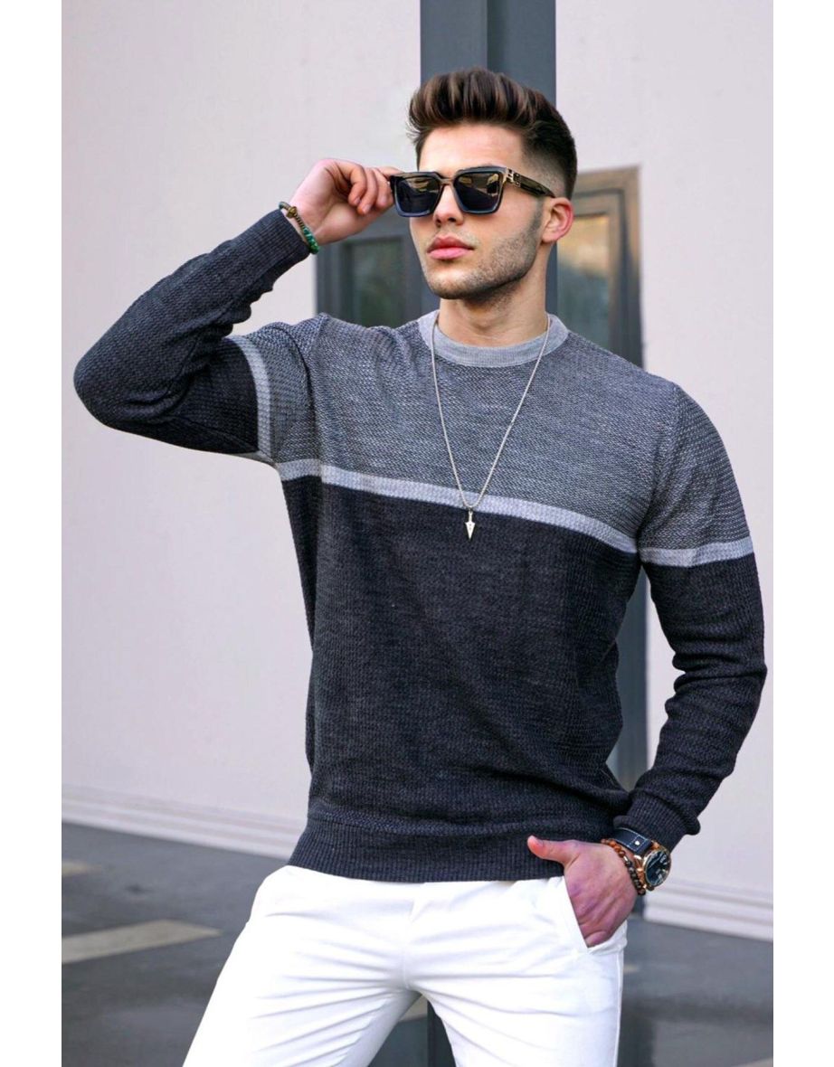 Men's Anthracite Color Block Sweater