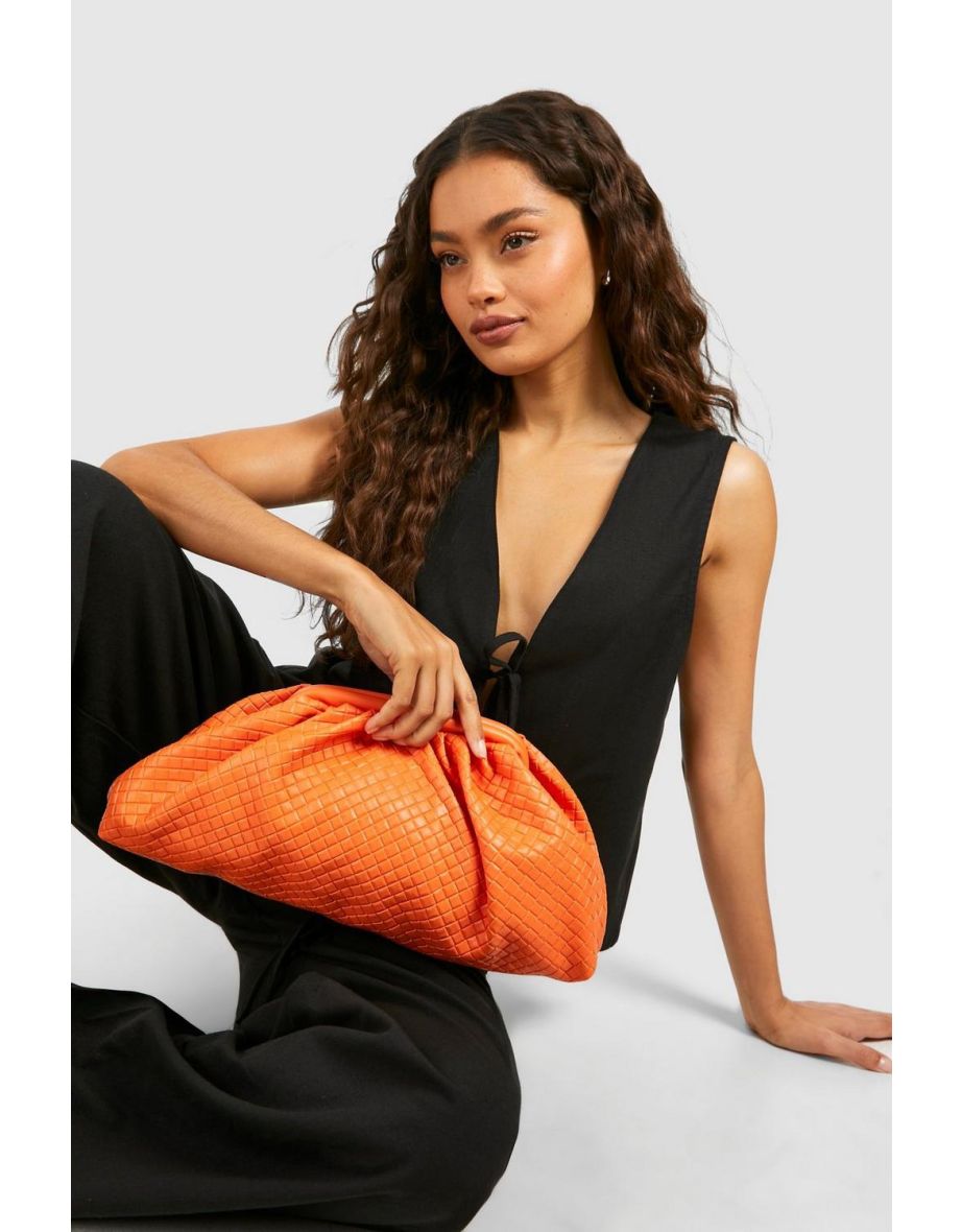 Oversized Woven Clutch Bag - orange