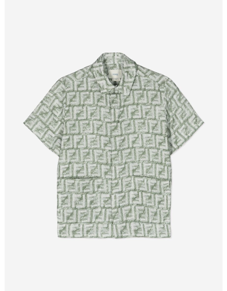 Shop Boys Linen FF Logo Shirt in Green Online in Bahrain VogaCloset