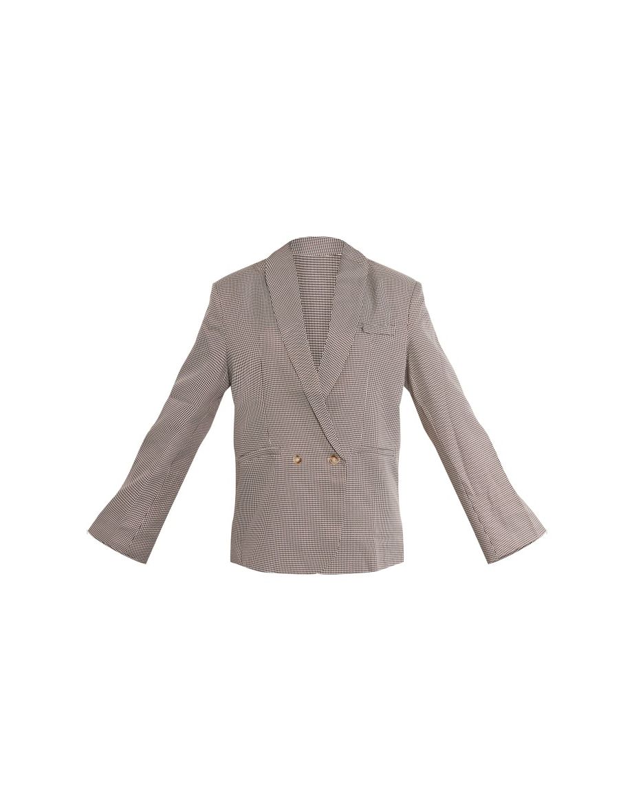 Brown Houndstooth Shoulder Padded Oversized Curved Hem Blazer - 4