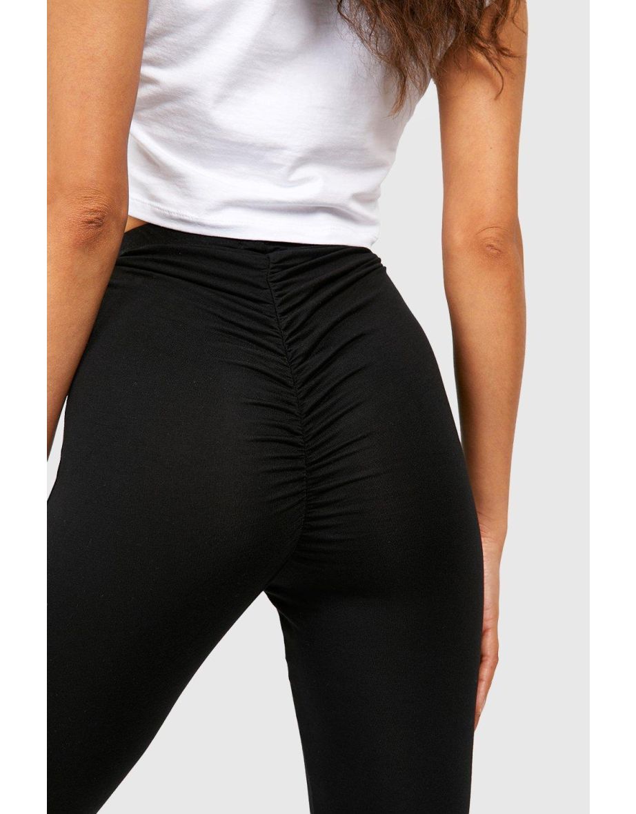 Black Ruched Bum High Waisted Basic Leggings - black - 3