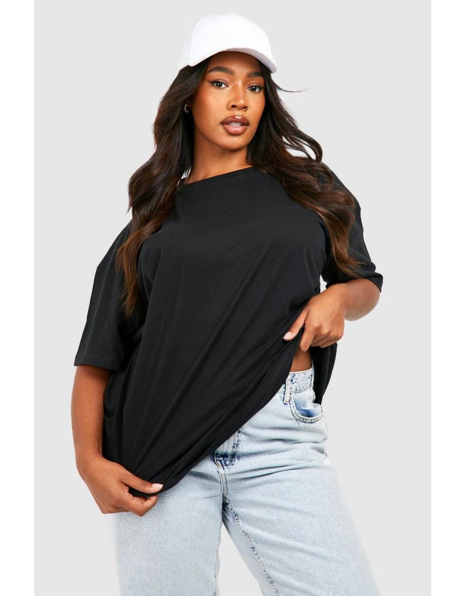 Plus Oversized Crew Neck Basic Cotton T-shirt - black