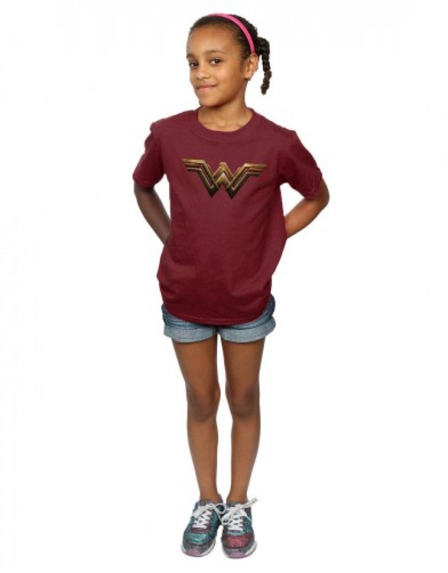 Wonder Woman Girls Logo Cotton T-Shirt - Burgundy - 3