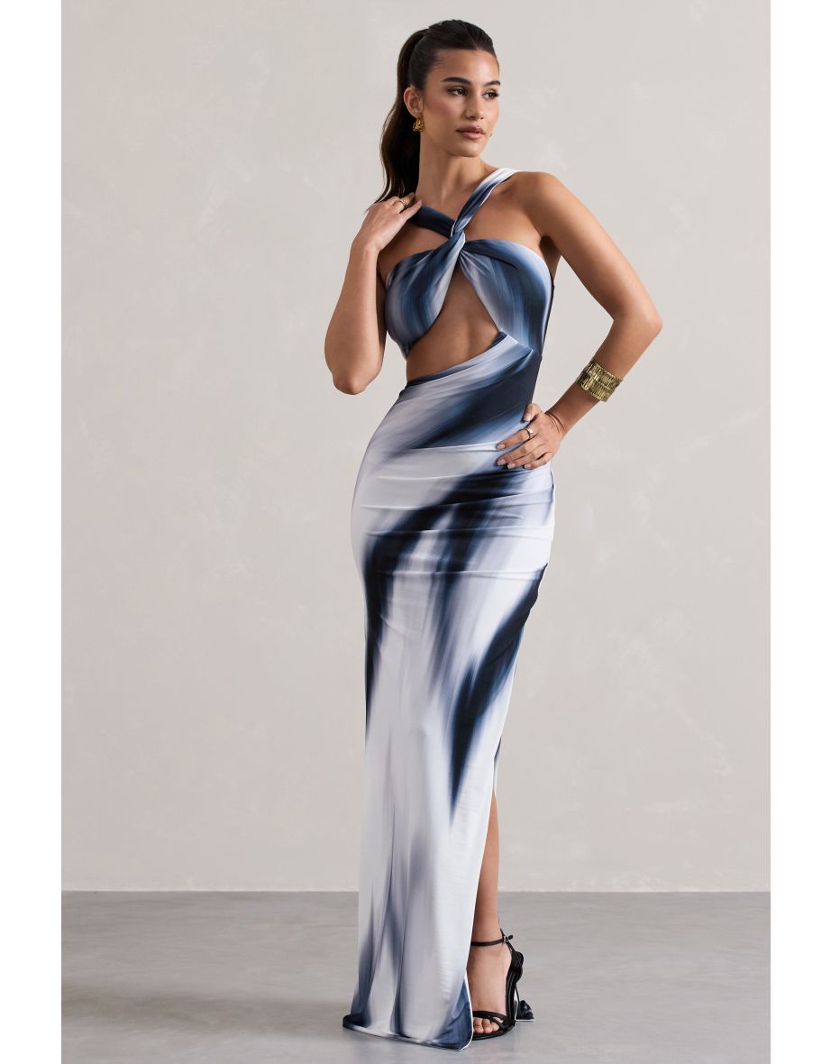 Chorus | White Print Halter-Neck Split Dress With Cut-Out - 5