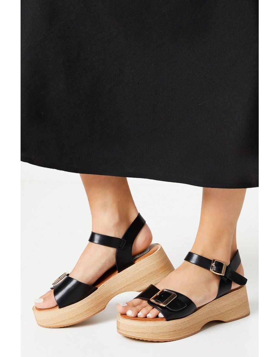 Good For The Sole: Ricki Buckle Detail Wood Effect Wedges
