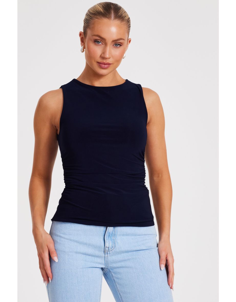 Navy Drape Neck Top