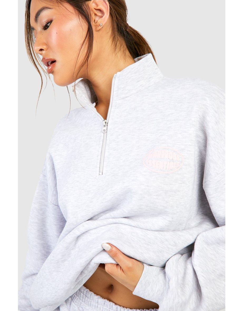 Wardrobe Essentials Puff Print Oversized Half Zip Sweatshirt - ash grey - 3