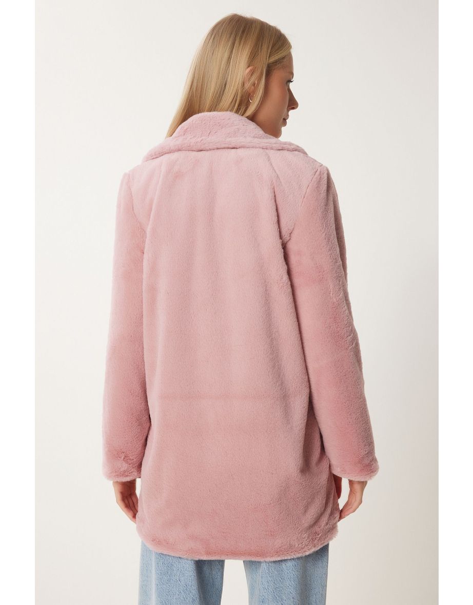 Women's Pink Faux Fur Coat - 5